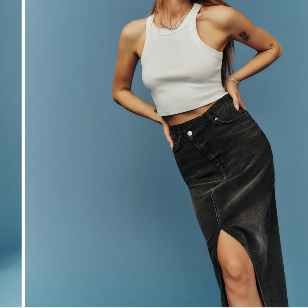 Reformation Black Denim long Skirt. 27 - Picture 2 of 16